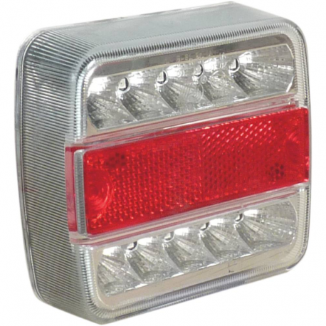 Feu Arrière Carré LED Blanc et Rouge 4 Fonctions pour Remorque