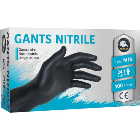 100 Gants jetables ambidextres noir - Nitrile taille M (8).  S65001