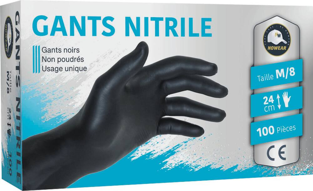 Boîte de 50 gants jetables en nitrile noir texturé, non poudré GRIPPAZ -  BATIFER, quincaillerie professionnelle, spécialiste du bâtiment et de  l'agencement