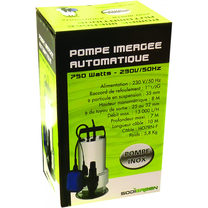 Pompe immergée eaux chargées - 7m / 8m - 750W - 13000 l/h - 08144 Sodigreen