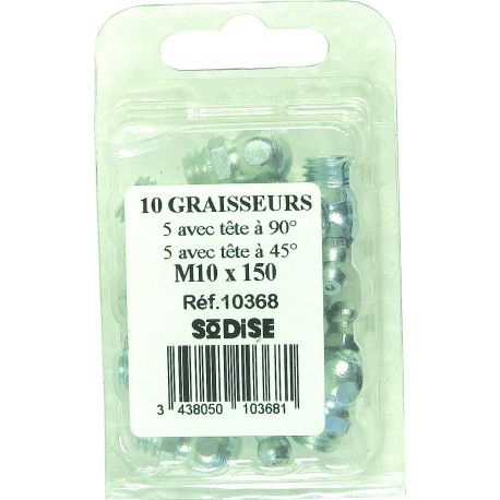 Assortiment 5 graisseur 45 degrés + 5 graisseurs 90degrés 10 mm x 150 mm - S10368