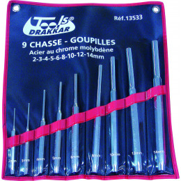 Chasse goupille par jeu de 9 diamètre 2 à 14 mm en acier DRAKKAR TOOLS - S13533