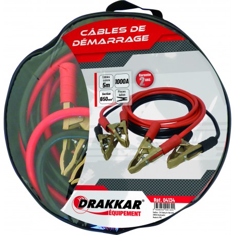 Jeu de cables de démarrage cuivre souple pinces laiton 1000 Ampères  drakkar- S04134