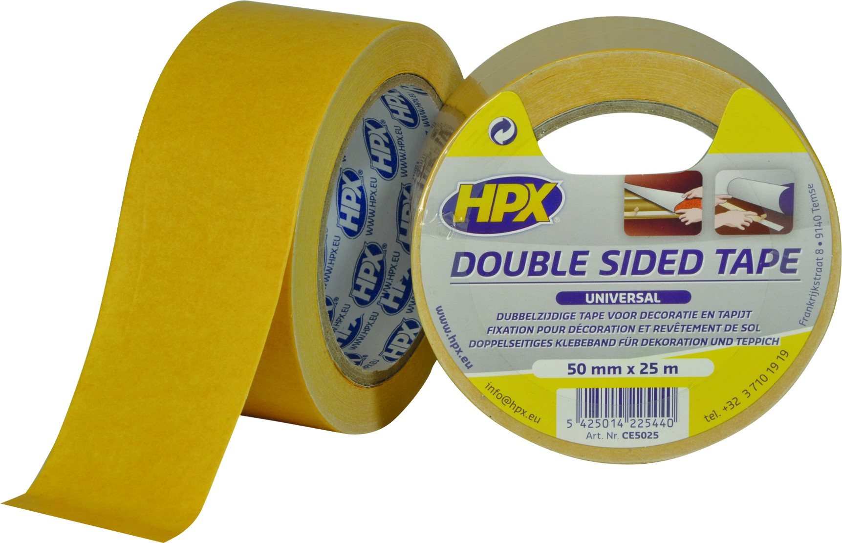 RUBAN DOUBLE SIDED TAPE- DOUBLE FACE UNIVERSEL -BLANC 50MM X 25M