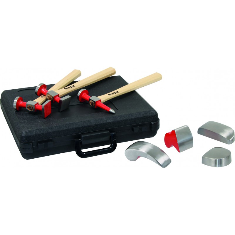 Coffret 3 marteaux + 4 tas pour carrossier - Drakkar Tools 12804